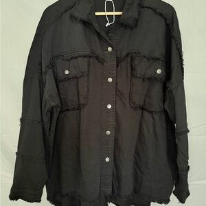 Elan Men's Black Frayed Rock & Roll Cotton Button-Up Shirt Size M